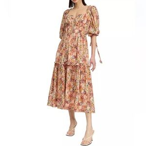 En Saison Women's Medium Candela Floral Square-Neck Ruffle-Tier Midi Dress NWT